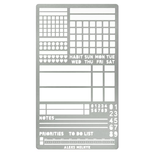 Aleks Melnyk No.423 Metal Stencil for Bullet Journaling, Makeselife Stencil Bookmark, Planning, Banners, Lines, Lists, Planner Stamps, Habit Tracker, Dot Journal Stencil for Diary, Template, Scrapbook