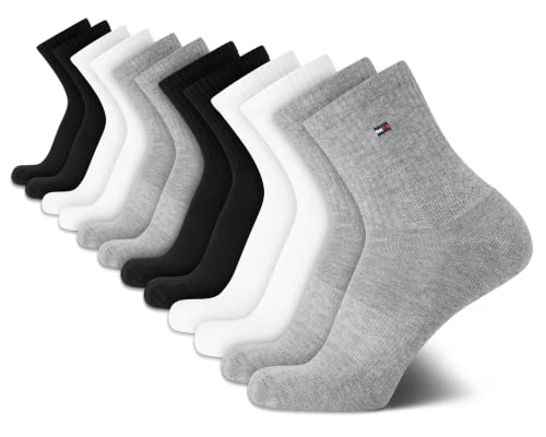 Tommy Hilfiger Men's Athletic Socks - Cushion Quarter Cut Ankle Socks (12 Pack), Size Shoe Size 7-12, GreyHighcut