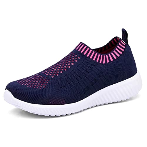 konhill Women's Casual Walking Shoes - Breathable Mesh Work Slip-on Sneakers 5 US,Dark Blue