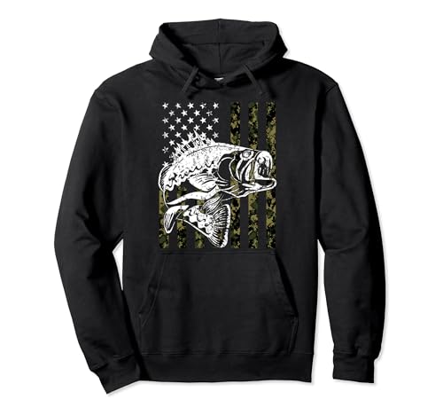 Fishing Pullover Hoodie Camouflage American flag Fisherman