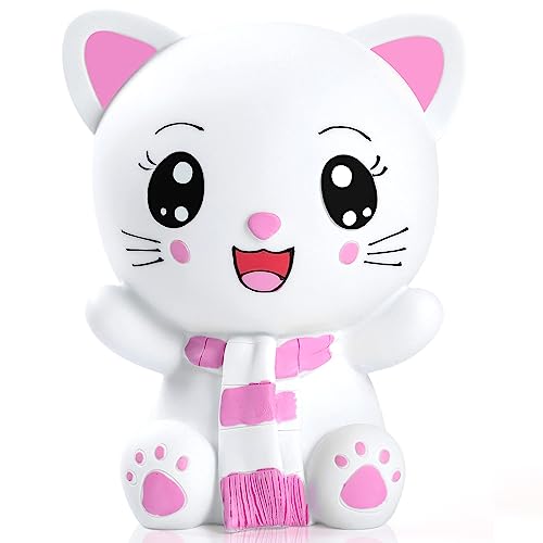 H&W Kitten Money Bank (Pink), Shatterproof Cat Piggy Bank, First Coin Bank, Best Christmas Birthday for Kids Boys Girls Home Decoration (WK19-D3)