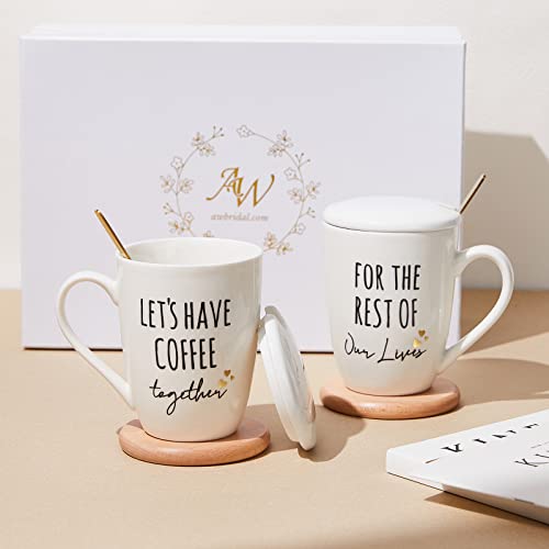 AW BRIDAL Ceramic Engagement Gifts For Couples Newly Engaged Unique Coffee Mugs Set Of 2, 12 Oz| Bridal Shower Gifts Bachelorette Gift For Bride, Anniversary Wedding Gifts For Couple Housewarming Gift