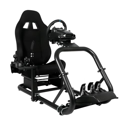 Mokapit More Stable Racing Simulation Cockpit Game Stand Suitable for Logitech,Thrustmaster G27,G923,T300RS Round Tube Game Stand No pedals, Wheel and Handbrake With black seat