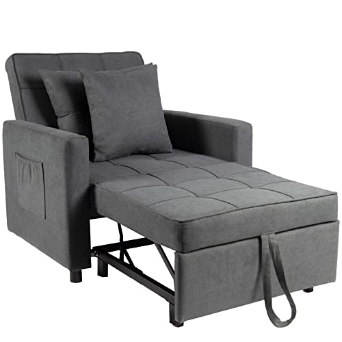Polar Aurora Sofa Bed Chair 3-in-1 Convertible, Lounger Sleeper, Single Recliner for Small Space with Adjustable Backrest (Dark Grey)