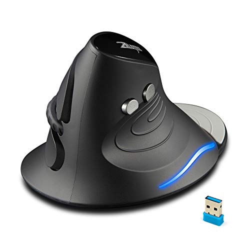 zelotes Wireless Vertical Mouse,2021 Ergonomic Design USB LED Optical Mouse with 6 Buttons and 3 Adjustable Sensitivity 1000/1600/2400 DPI for Computer,Black
