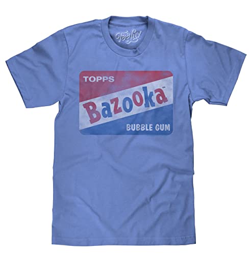 Tee Luv Men's Bazooka Bubble Gum T-Shirt - Vintage Topps Candy Logo Shirt, Light Blue Heather, L
