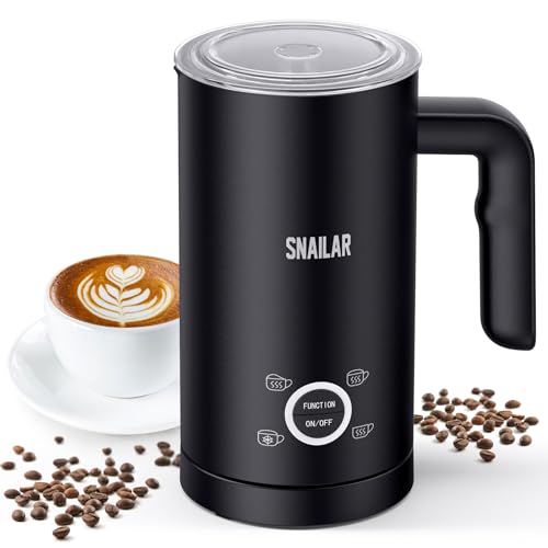 Snailar Milk Frother, 10oz Stainless Steel Electric Milk Steamer, 4 in 1 Hot & Cold Foam Maker for Latte, Cappuccinos, Macchiato, Hot Chocolate, Silent Operation, Easy to Clean