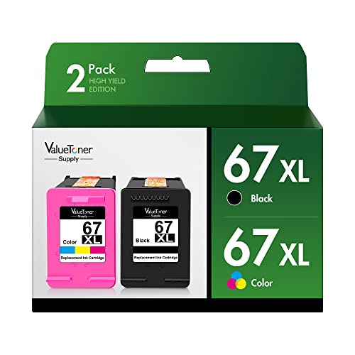 Valuetoner Supply Remanufactured Ink Cartridges Replacement for HP 67XL 67 XL for HP Ink 67 for HP Envy 6055 6055e 6052 6058 Envy Pro 6400 6455 6455e 6458 DeskJet 2732 2752 2755e 4155 4155e (2-Pack)