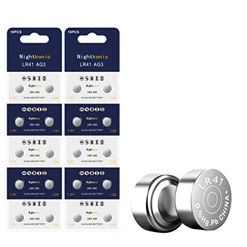 Nightkonic 20 pcs Pack LR41 AG3 SR41 392 384 192 Battery 1.5V Button Coin Cell Batteries