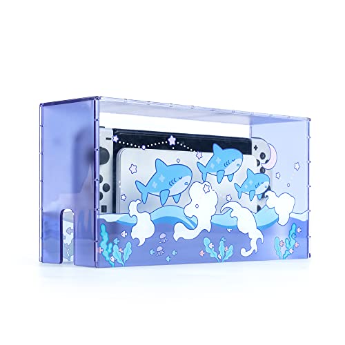 GeekShare Cute Shark Acrylic Clear Dust Display Box Cover for Switch/OLED Dock, Assemble Waterproof Cover Case Compatible with Nintendo Switch/OLED Charging Dock Accessories