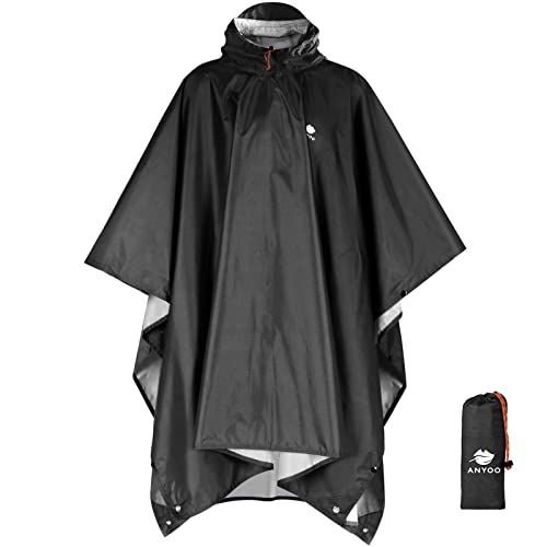 Anyoo Waterproof Rain Poncho Lightweight Reusable Hiking Hooded Coat Jacket for Outdoor Activities