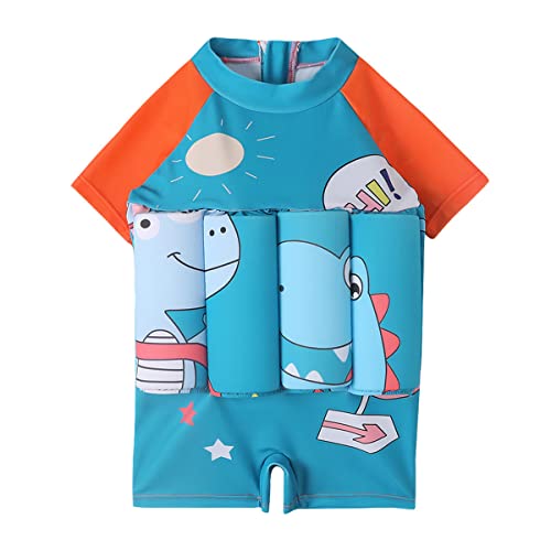 Toddler Floatation Swimsuit with Adjustable Buoyancy Float Suit One-Piece Swim Vest Training Aid Swimwear for Girls Boys Bathing Suit Life Jacket Swim Vest Teal Blue + Orange - Dino 18-24 Months