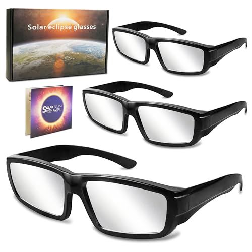 Keyaluo Solar Eclipse Glasses AAS Approved 2024 - ISO 12312-2:2015(E) & CE Certified, 3 Pack Durable Plastic Eclipse Glasses for Direct Sun Viewing