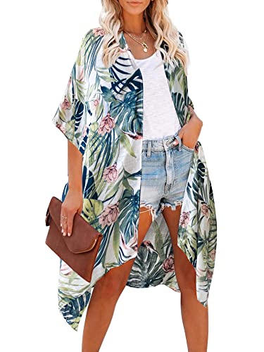 Moss Rose Women's Beach Cover up Swimsuit Kimono Dress with Tropical, Loose Casual Resort Wear