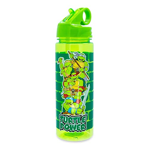 Teenage Mutant Ninja Turtles Water Bottle With Flip-Up Straw | BPA-Free Plastic Sports Jug | Holds 20 Ounces