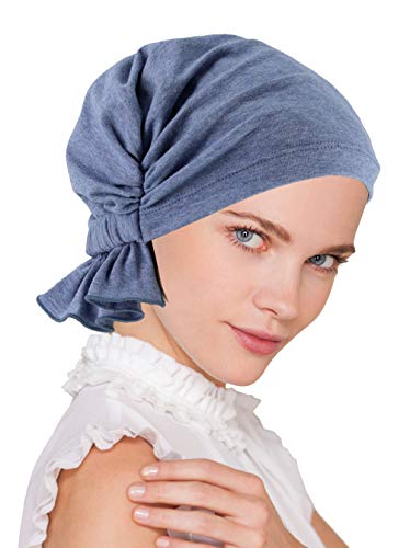 Abbey Cap Womens Chemo Hat Beanie Scarf Turban Headwear for Cancer Cotton Light Denim