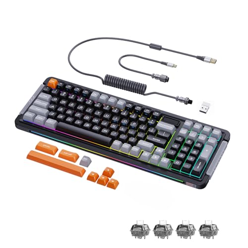 ROYALAXE L98 Wireless Mechanical Keyboard, Hot-swappable Wired/Bluetooth 5.0/2.4G Wireless Keyboard with RGB Light for Windows & Mac, PBT Keycaps, TTC Titan Heart Switch, Charcoal Gray