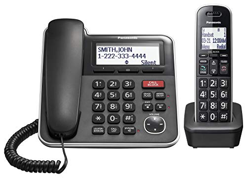 Panasonic Expandable Corded/Cordless Phone System with Answering Machine and One Touch Call Blocking – 1 Handset - KX-TGB850B (Black)