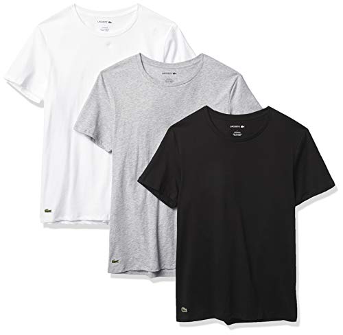 Lacoste Men's Essentials 3 Pack 100% Cotton Regular Fit Crew Neck T-Shirts, White/Silver Chineblack, L