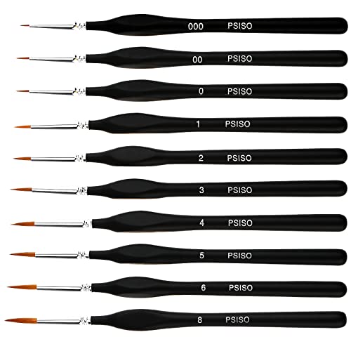 PSISO 10 PCS Miniature Paint Brushes Kit, Fine Detail Painting Brush Micro Professional Tiny Paints Brush Set for Watercolor, Oil, Face, Acrylic, Nail, Line Drawing, Scale Model Painting