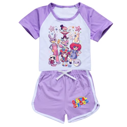 Zasveom Anime Amazing Digital Circus Hoodie Kids Toddler Pomni Costume Ragatha Shirt and Shorts Suit Jax Cosplay Outfits for Halloween (Purple,110cm)