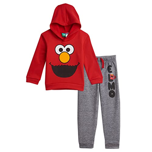 Sesame Street Elmo Toddler Boys Fleece Pullover Hoodie & Jogger Pants Set Red/Gray 3T