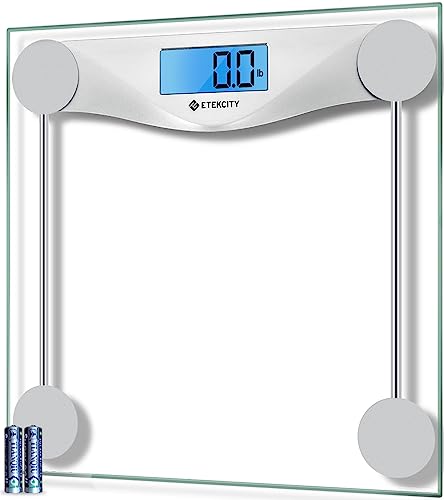 Etekcity Bathroom Scale for Body Weight, Digital Weighing Machine for People, Accurate & Large LCD Backlight Display, 6mm Tempered Glass, 400 lbs