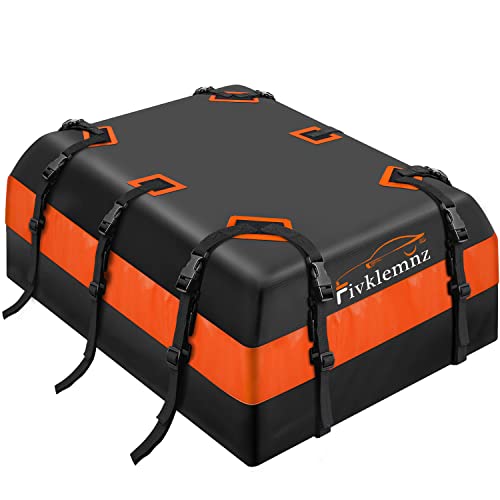 FIVKLEMNZ Car Rooftop Cargo Carrier 21 Cubic, Waterproof Roof Bag Soft-Shell Carriers Top Luggage Storage with Slip Mat + 10 Straps + 6 Door Hooks for All Vehicle Topper with/Without Rack Cross Bar