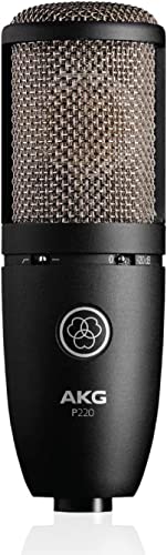 AKG Pro Audio P220 High-Performance Condenser Microphone, Great for Vocals, Guitar, Brass. XLR Connector, Black