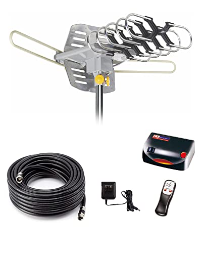 Digital Outdoor Amplified hd tv Antenna 150 Miles Range,Support 4K 1080p and 2 TVs with 40 ft Coax Cable,Adapter,Without Pole