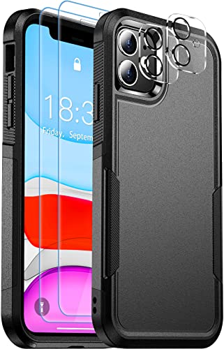 SPIDERCASE Shockproof for iPhone 11 Case,[10 FT Military Grade Drop Protection],with 2 pcs[Tempered Glass Screen Protector+Camera Lens Protector] Heavy Duty Full-Body Protective Phone Case, Black