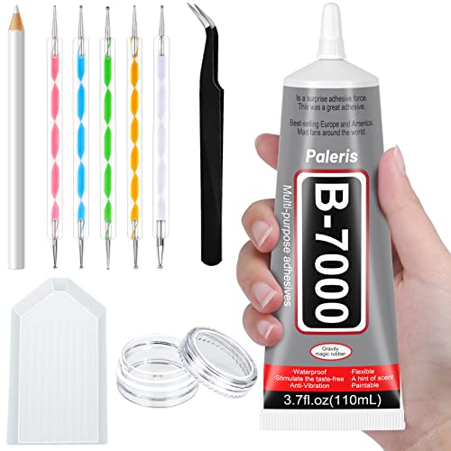 Upgrade B-7000 Crystal Rhinestone Jewelry Glue Clear, 110ml 3.7 fl oz Craft Glue Craft Adhesive Fabric Super Repair Glue with Precision Tips Multi Dotting Stylus for Nail Art,Jewelry,Phone Repair.