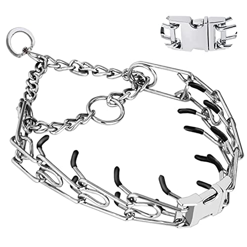 Prong Pinch Collar for Dogs, Adjustable Training Collar with Quick Release Buckle for Small Medium Large Dogs(Packed with Two Extra Links) (M/L(18-23' Neck, 3.00mm))