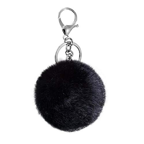 Cityelf Cute Faux Rabbit Fur Ball Pom Pom Keychain Car Key Ring Handbag Tote Bag Pendant Purse Charm (BLACK)