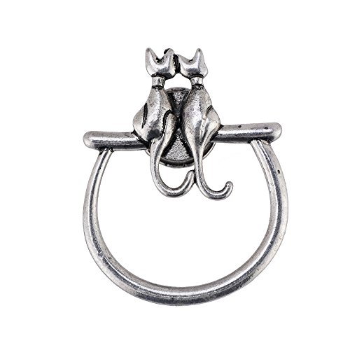 NOUMANDA Antique Silver Two Cats Magnetic Brooch Eyeglass Holder Fashion Charm Retro Animal Jewelry