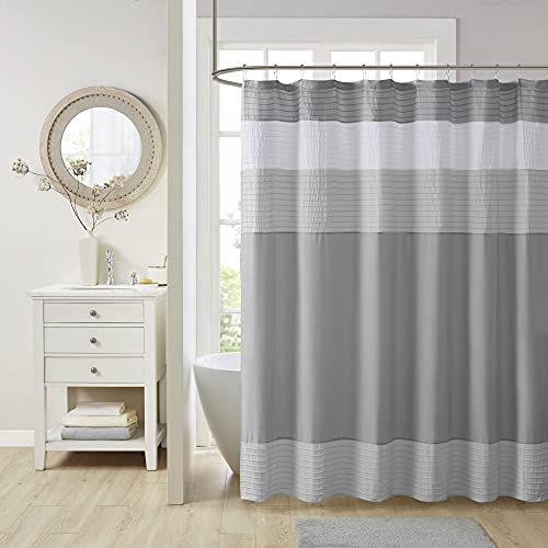 Comfort Spaces Windsor Bathroom Shower Pieced Ruffle Pattern Modern Elegant Microfiber Fabric Bath Curtains, 72x72, Gray