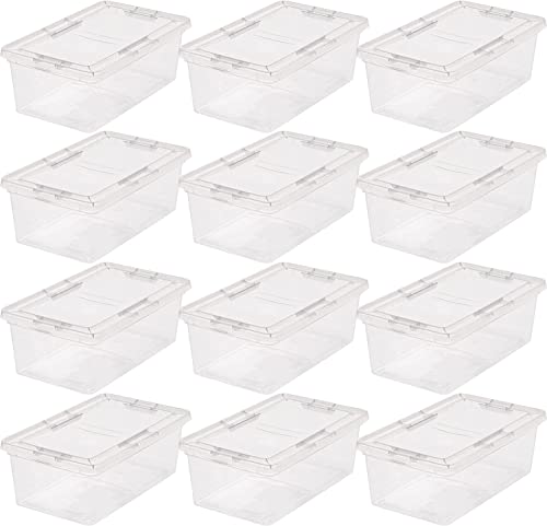 IRIS USA 7 Quarts Plastic Storage Container Bin with Latching Lid, 12 Pack, Nestable Box Tote Closet Game Organization Teacher Tools Art Supplies Shoe Shoebox Stackable