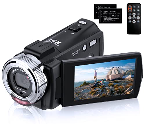 Video Camera Camcorder Digital Camera Recorder Full HD 1080P 30FPS 30MP IR Night Vision Vlogging Camera for YouTube Kids 3.0 Inch LCD Screen 16X Zoom Camcorders Camera Remote Control with 2 Batteries