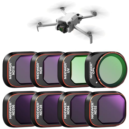 NEEWER ND & CPL Filter Set Compatible with DJI Mini 4 Pro, 8 Pack UV CPL ND8 ND16 ND32 ND64 ND128 ND256 CPL Polarizer Neutral Density Drone Lens Filters, Multi Coated HD Optical Glass/Aluminum Frame