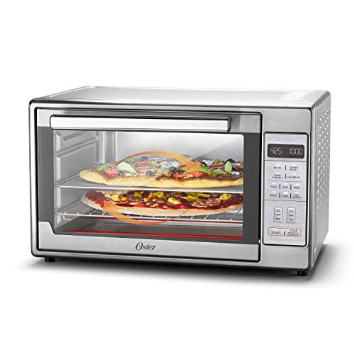 Oster Air Fryer Oven, 10-in-1 Countertop Toaster Oven Air Fryer Combo, 10.5' x 13' Fits 2 Large Pizzas, Stainless Steel,Silver