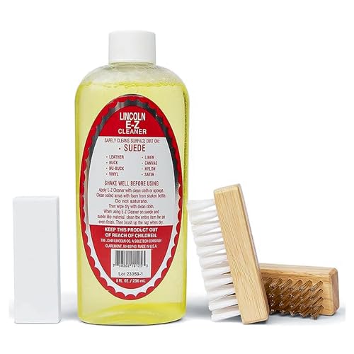 Lincoln EZ Cleaner Suede and Nubuck Cleaning Kit | 8oz Cleaner, Suede Eraser, and Suede Cleaning brush | 4 Piece Set