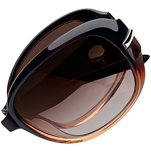 Joopin Oversized Gradual Brown Folding Sunglasses Trendy Foldable Sun Glasses Polarized UV Protection Jackie Fold Up Shades for Women Ladies