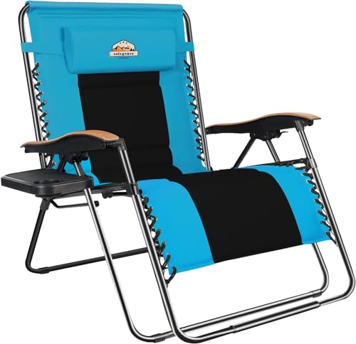 Colegence 33In Wide XXL Zero Gravity Chair Support 400 LBS, Oversized Heavy Duty Adjustable Anti Gravity Lounger with Cup Holder,Folding Outside Recliner for Beach,Camping,Lawn,Patio,Outdoor(Blue)