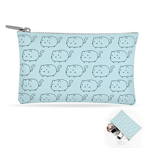 Manmihealth Cute Cat Silicone Makeup Bag, Cosmetic Bags for Women, Portable Purse Pouch for Travel Essentials, Zipper Storage Organizer Bag, 1-Pack.(Blue02)