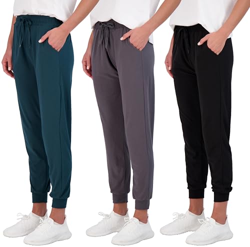 Real Essentials Women's Lounge Jogger Soft Teen Sleepwear Pajamas Fashion Loungewear Yoga Pant Active Athletic Track Running Workout Casual wear Ladies Yoga Sweatpants Pockets, Set 9, M, Pack of 3
