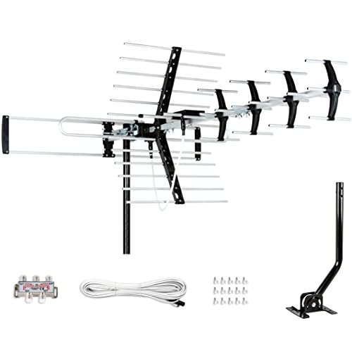 [Newest 2023] Five Star Outdoor HDTV Antenna up to 200 Mile Long Range, Attic or Roof Mount, Digital OTA Antenna for 4K 1080P VHF UHF Supports 4 TVs Installation Kit & J Mount