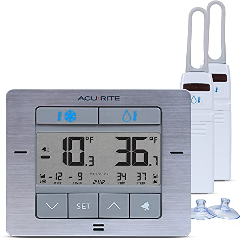 AcuRite Digital Wireless Fridge and Freezer Thermometer with Alarm, Max/Min Temperature for Home and Restaurants (00515M) 4.25' x 3.75'