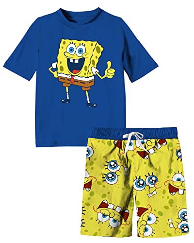 Isaac Morris Spongebob Squarepants Little Boys Swim Trunk & Rashguard Set,6-7,Royal