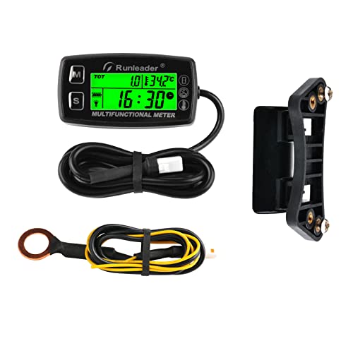 Runleader Digital Tach Hour Meter,Engine Temperature Gauge,Alert RPM & Temp,Backlights Display for Lawn Tractor Compressor Generator Snowmobile Marine Jet Ski Pit Bike (RL-HM035A-M5)