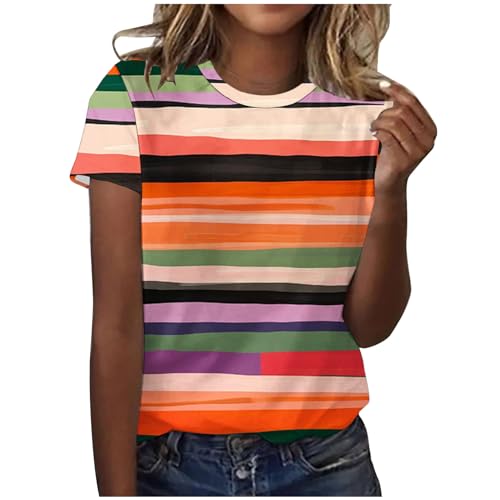 Blusas sexys para Mujer de Moda 2024 Women Summer Tops Striped ColorBlocking Short Sleeves Crewneck Blouses Casual Trendy Leisure Elegant T-Shirt Tops 2024